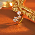 Flower pearl open ring women's daily versatile fashion niche design high sense gentle temperament index finger ring