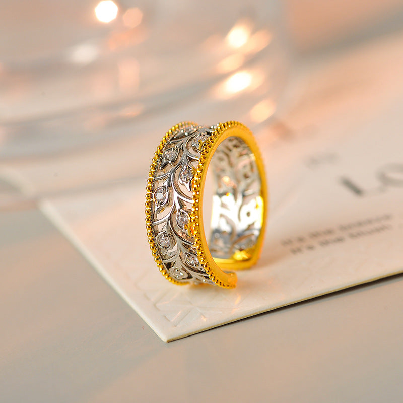 Luxury Hollow-Out Vintage Ring, Advanced Textured Fabric Design Adjustable Open Band