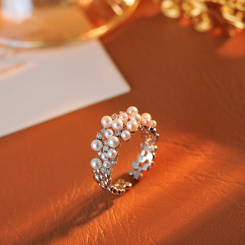 Unique Full Diamond Open Ring, New Fashion Simulated Pearl Index Finger Ring for Women
