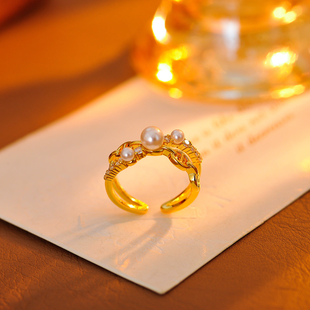 Chanel-style Simulated Pearl & Zircon Open Ring, Small Luxury Exquisite Index Finger Ring