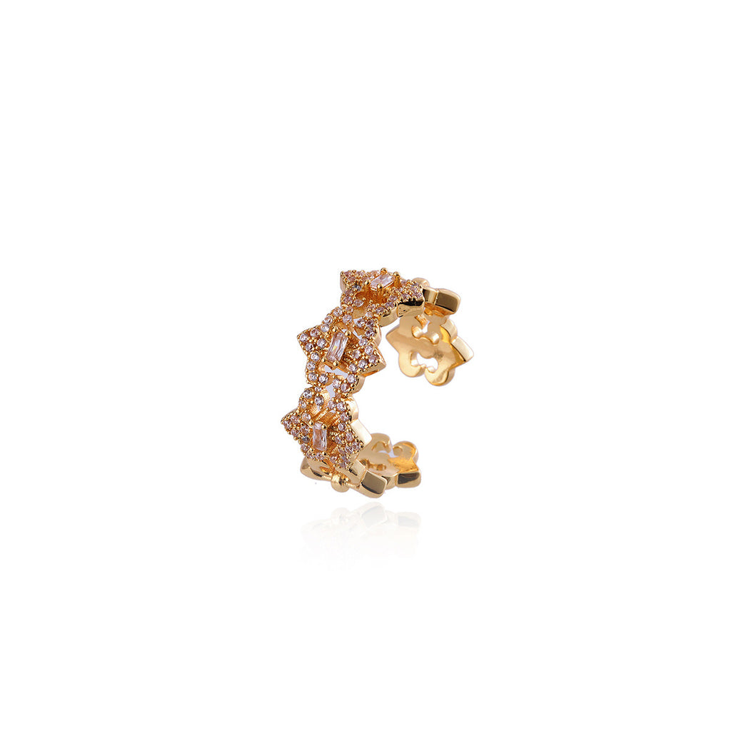 European Hollow-Out Flower Zircon Ring, Adjustable Niche Luxury Versatile Band