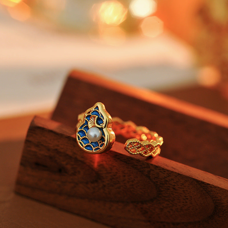 Pearl Butterfly Ring for Women, Niche Dopamine Aesthetic Adjustable Index Finger Ring