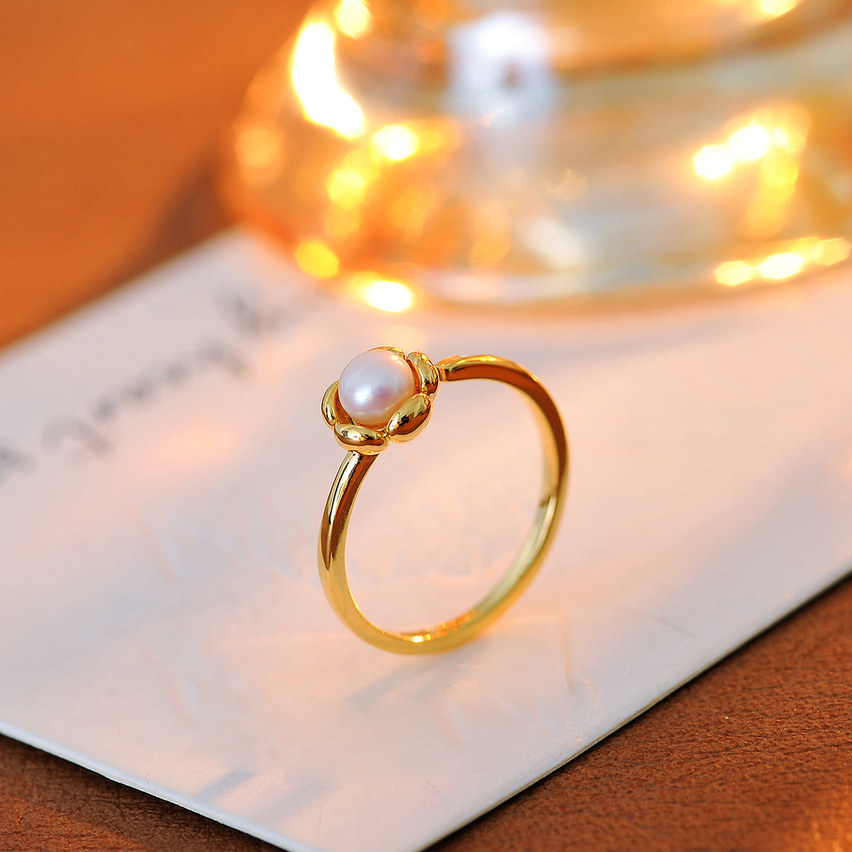 Vintage Floral Simulated Pearl Open Ring, Women's Niche Design Adjustable Band