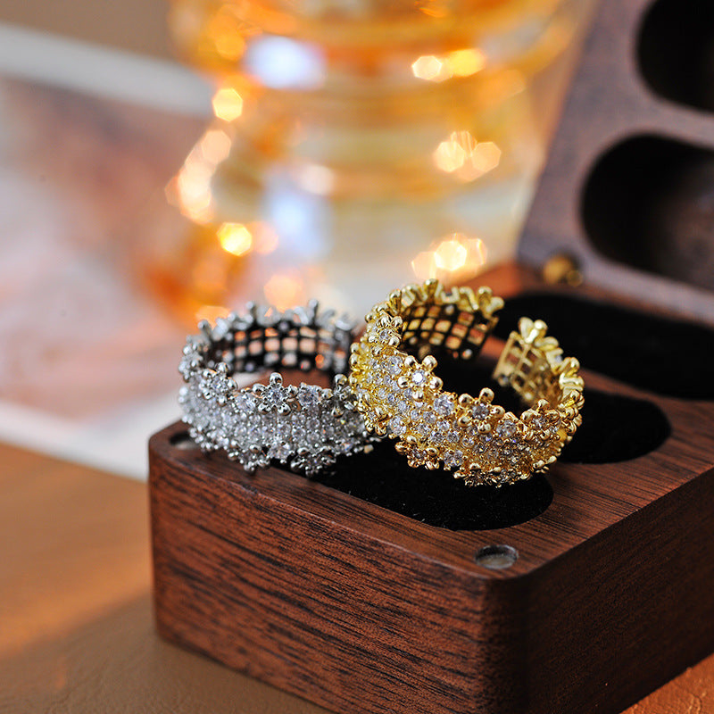 Minimalist Floral Hollow-Out Zircon Ring, Niche Index Finger Design with Luxury Aesthetic