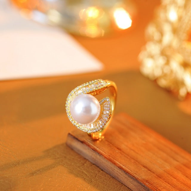 Temperament pearl ring women's niche design new popular ring simple high-end ring ring