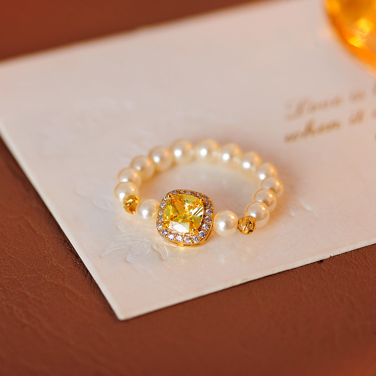 Retro literary and artistic sugar cube zircon pearl ring women's light luxury high-end fashion versatile bracelet jewelry