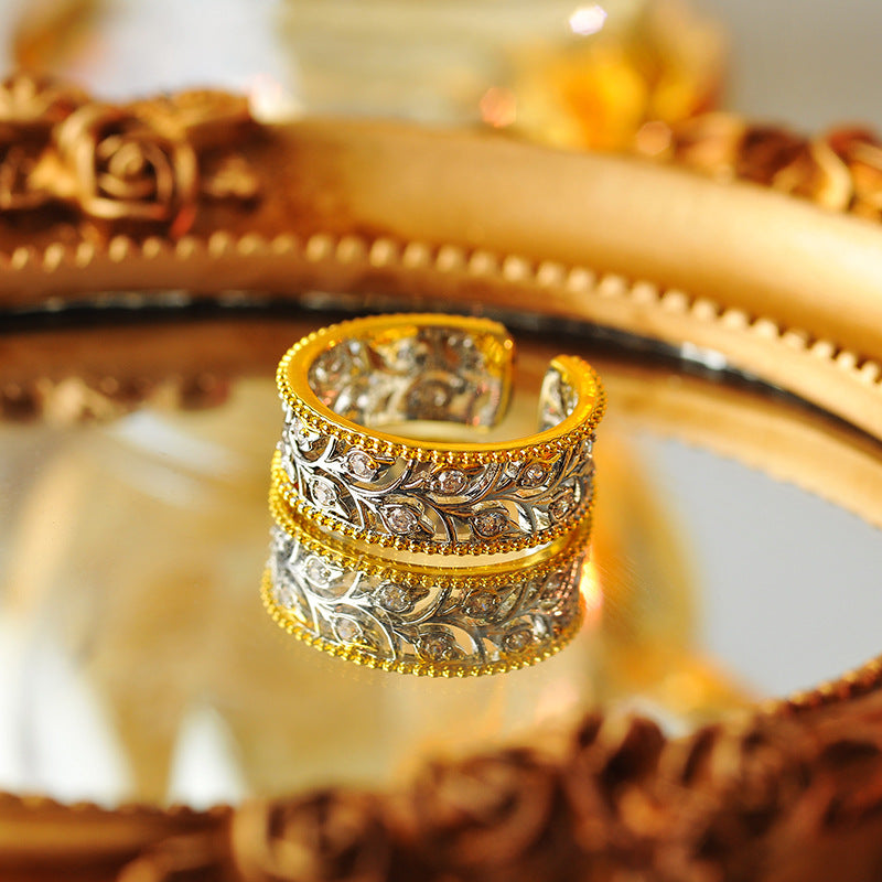 Luxury Hollow-Out Vintage Ring, Advanced Textured Fabric Design Adjustable Open Band