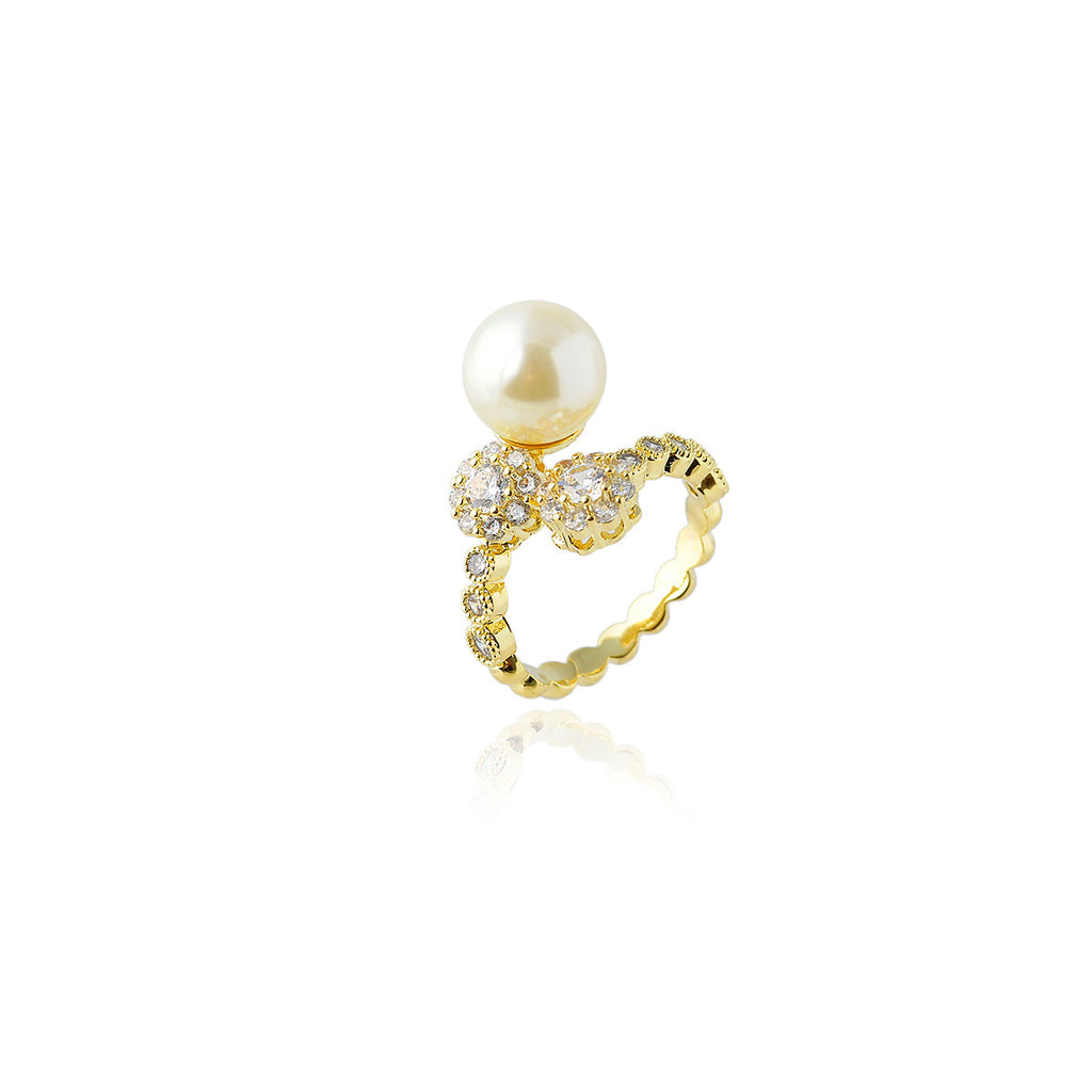 French Vintage Full-Diamond Australian White Pearl Ring - Unique Trendy High-End Index Finger Ring