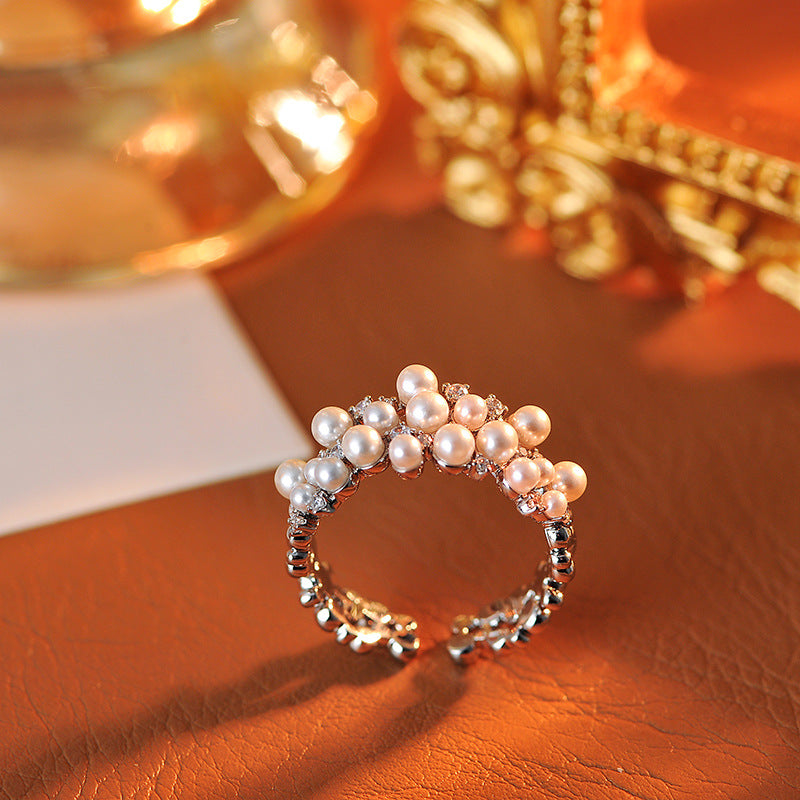 Unique Full Diamond Open Ring, New Fashion Simulated Pearl Index Finger Ring for Women