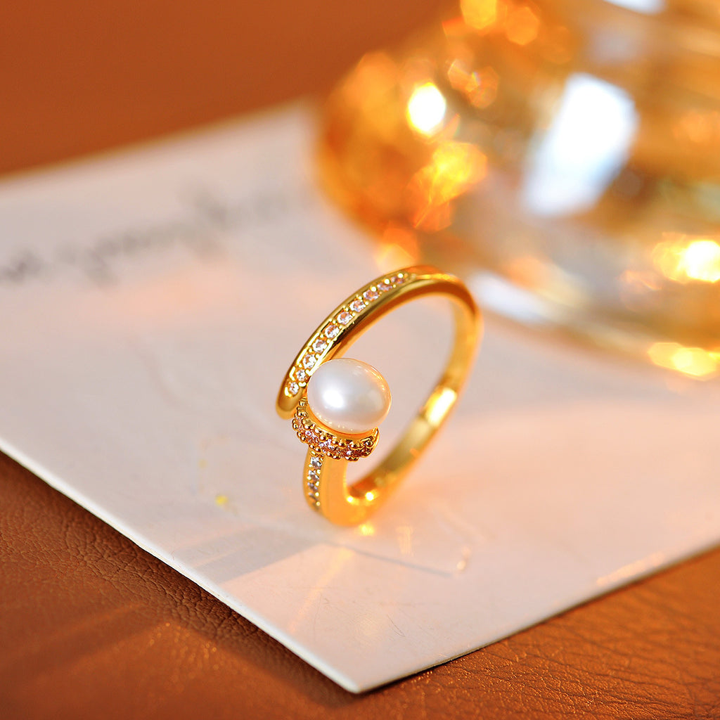 Minimalist Simulated Pearl Ring for Women, Light Luxury New Design Versatile Niche Jewelry