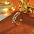 Dual Design Zircon & Simulated Pearl Open Ring, Niche Fashion Light Luxury Index Finger Ring