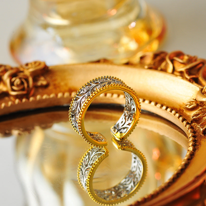 Luxury Hollow-Out Vintage Ring, Advanced Textured Fabric Design Adjustable Open Band