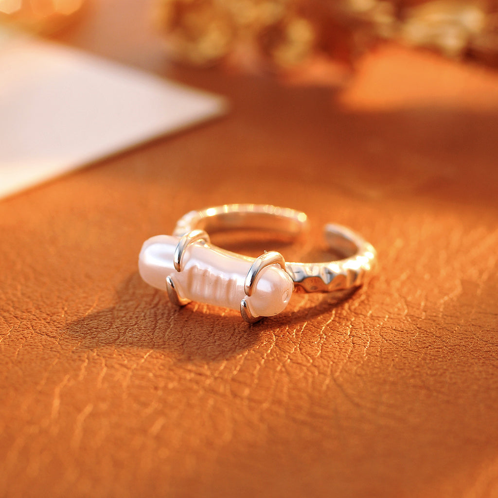 Cross-border same square baroque pearl French elegant high-end retro open index finger ring