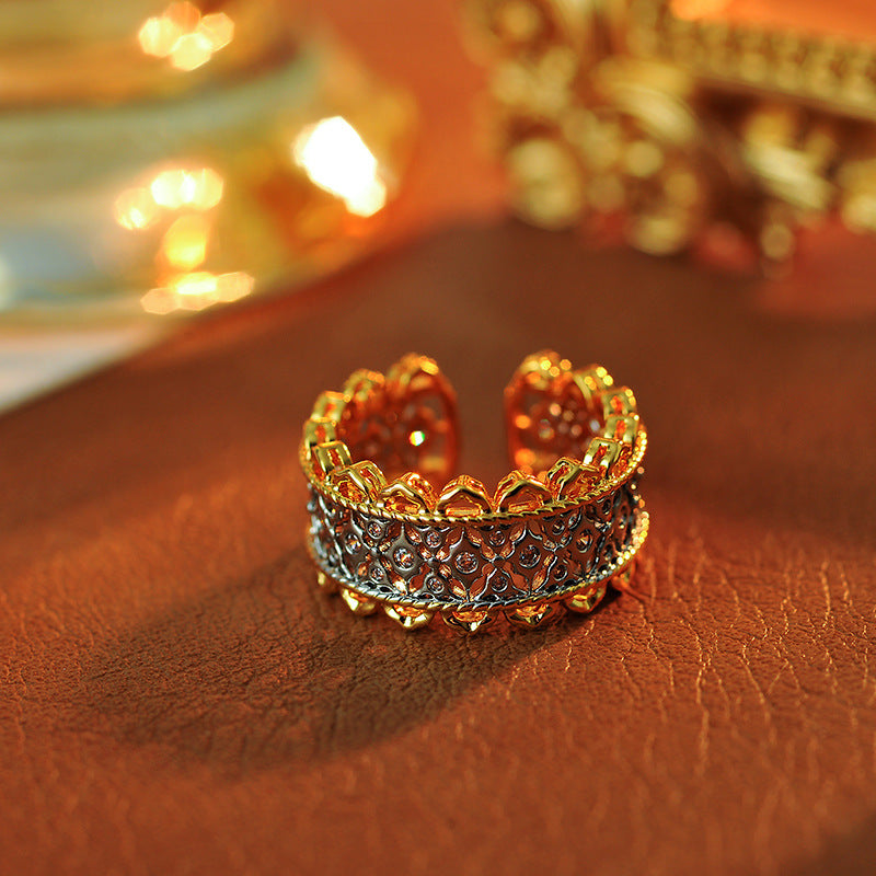 European Palace Style Sterling Silver Lace Ring, New Vintage Openwork Design for Women