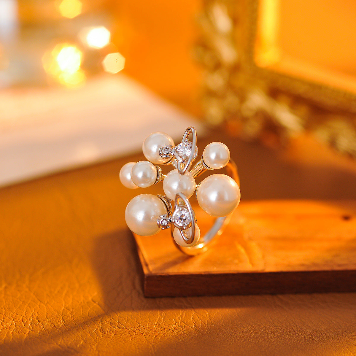 Vivienne Westwood Style Saturn Ring & Earrings Set, Luxury Vintage Simulated Pearl Jewelry