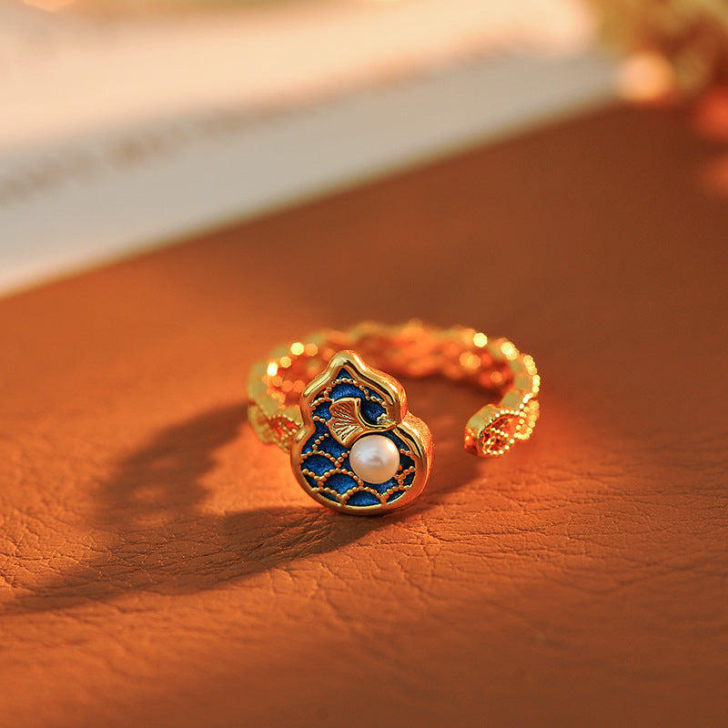 Pearl Butterfly Ring for Women, Niche Dopamine Aesthetic Adjustable Index Finger Ring