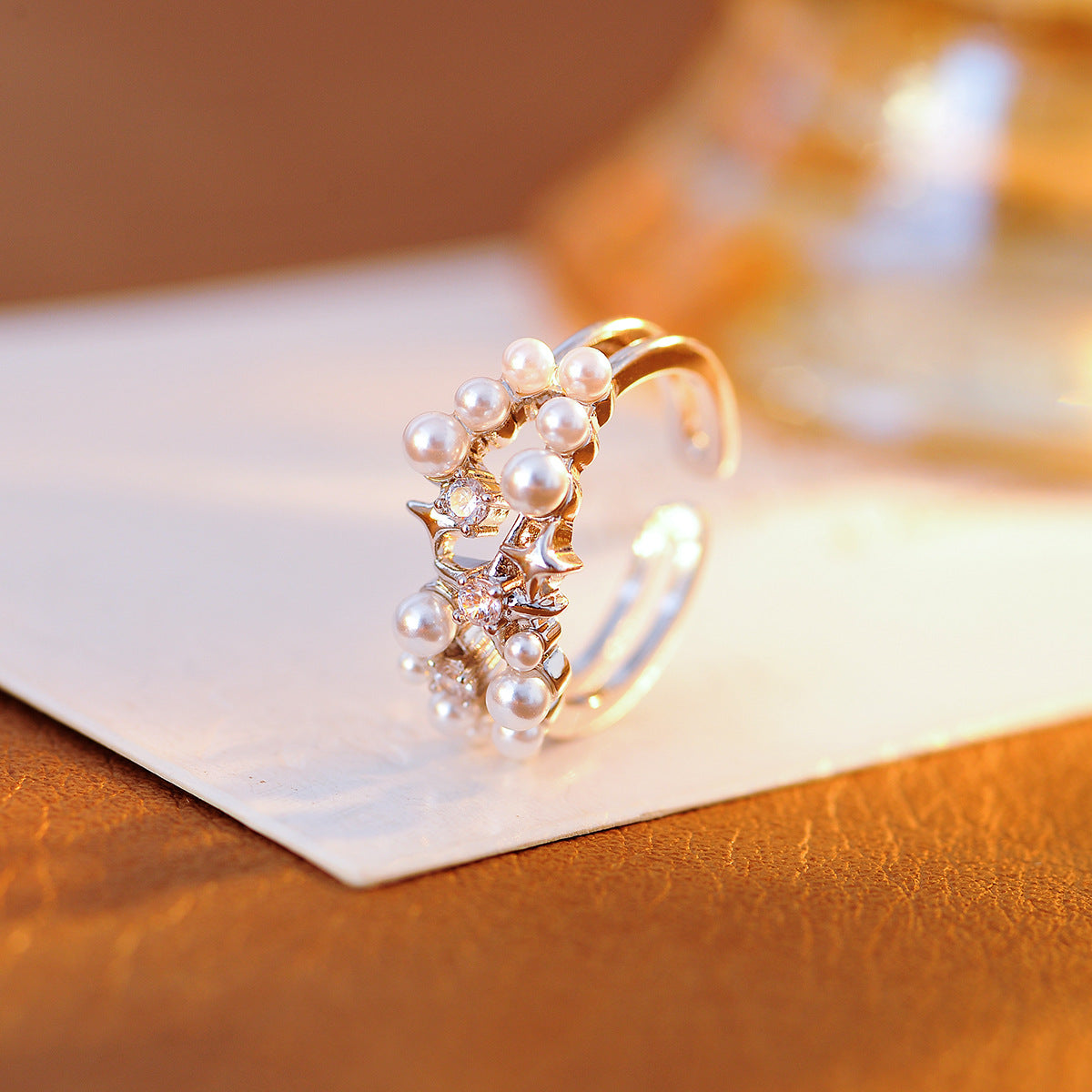 French Adjustable Open Ring, Niche Simulated Pearl Design for Personalized Index Finger Jewelry