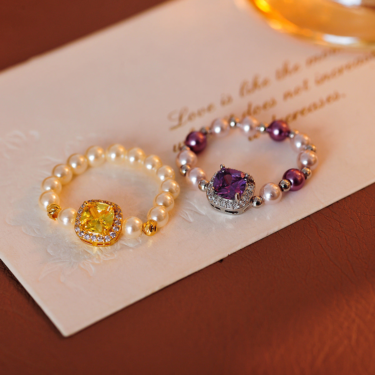 Retro literary and artistic sugar cube zircon pearl ring women's light luxury high-end fashion versatile bracelet jewelry