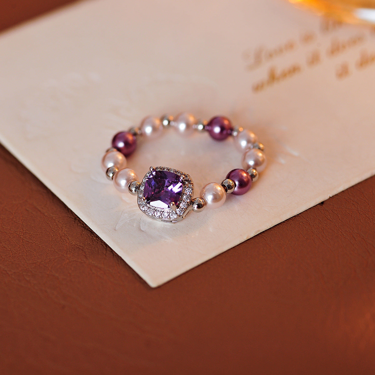 Retro literary and artistic sugar cube zircon pearl ring women's light luxury high-end fashion versatile bracelet jewelry