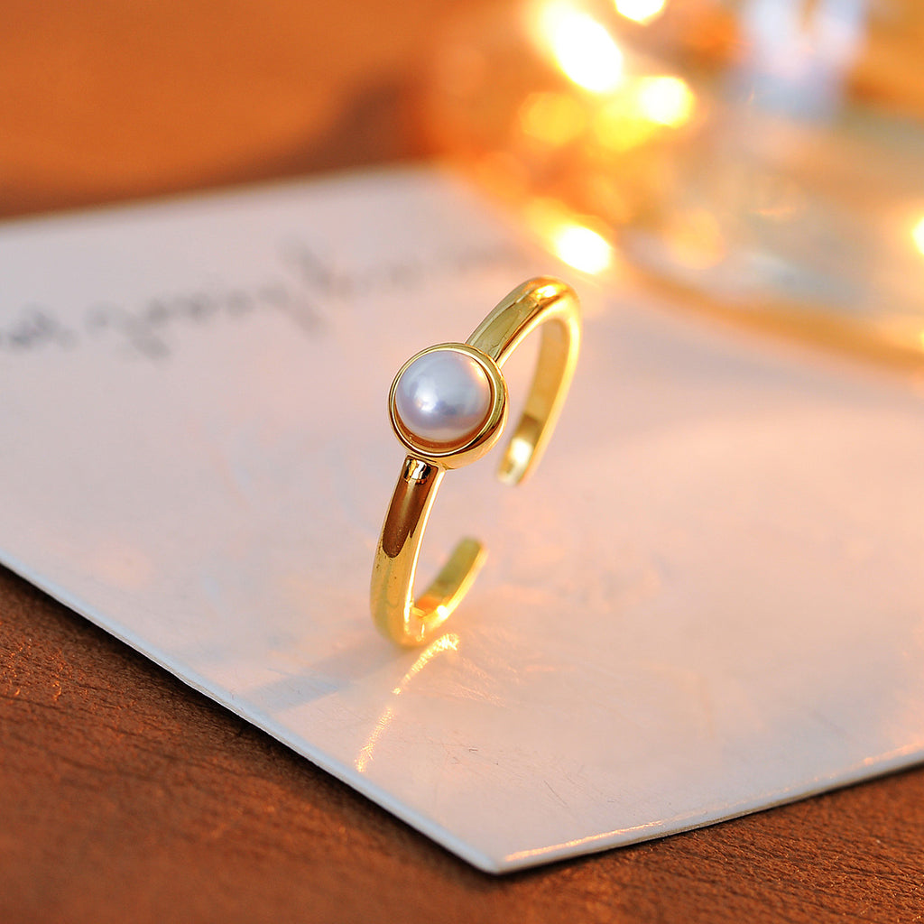 Natural Freshwater Aurora Pearl Open Adjustable Ring - Minimalist Luxury Statement Finger Ring