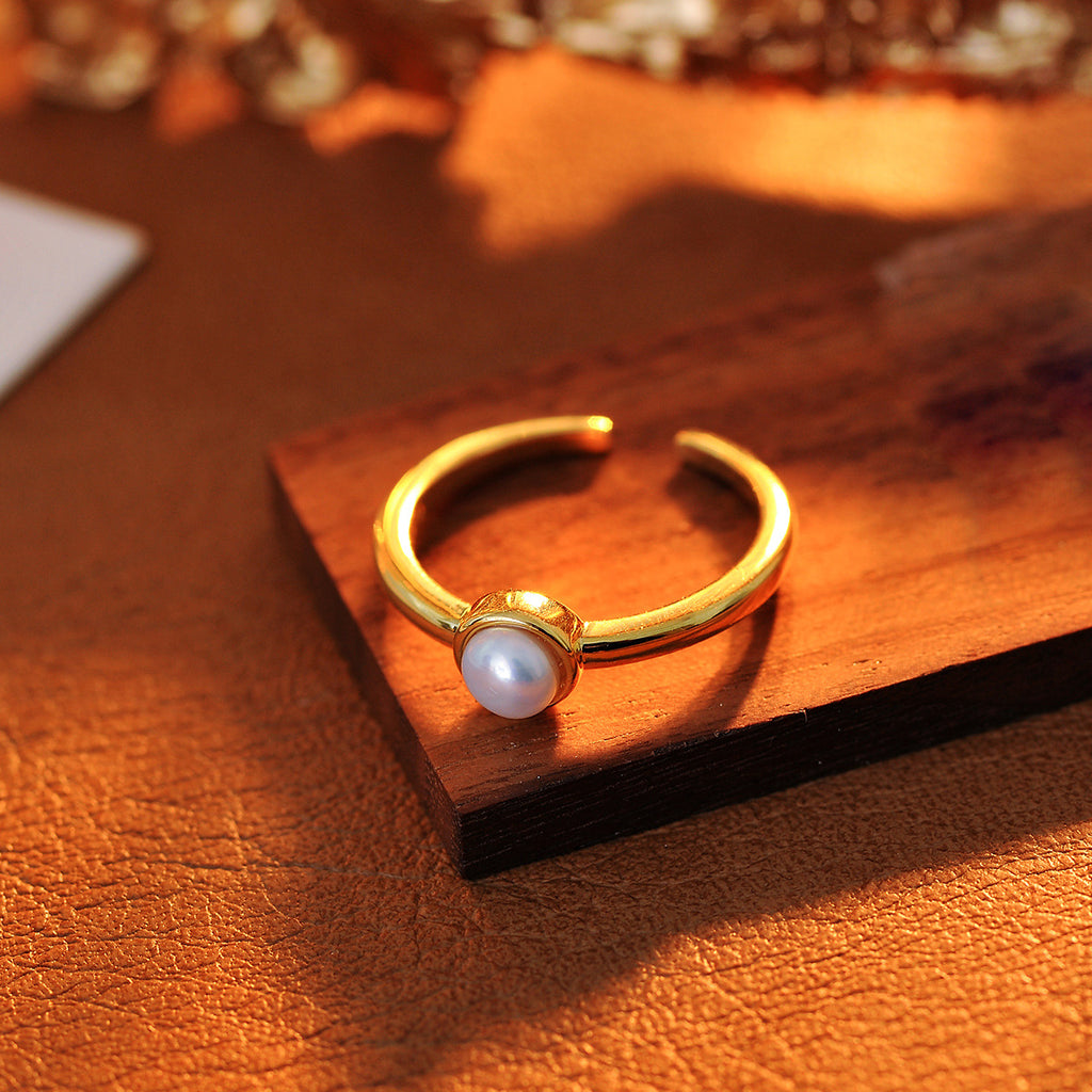Natural Freshwater Aurora Pearl Open Adjustable Ring - Minimalist Luxury Statement Finger Ring