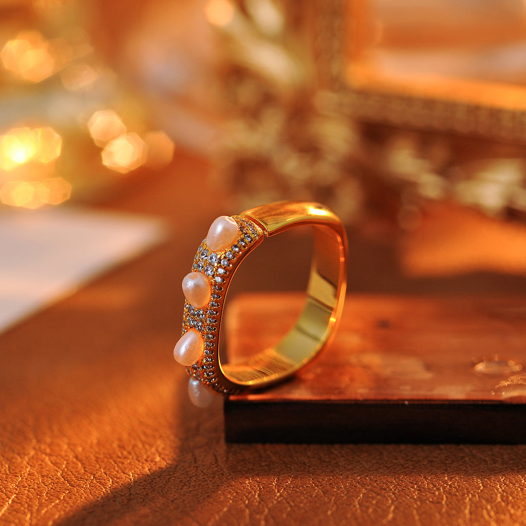 Japanese light luxury new square freshwater pearl ring niche design personality beautiful ring