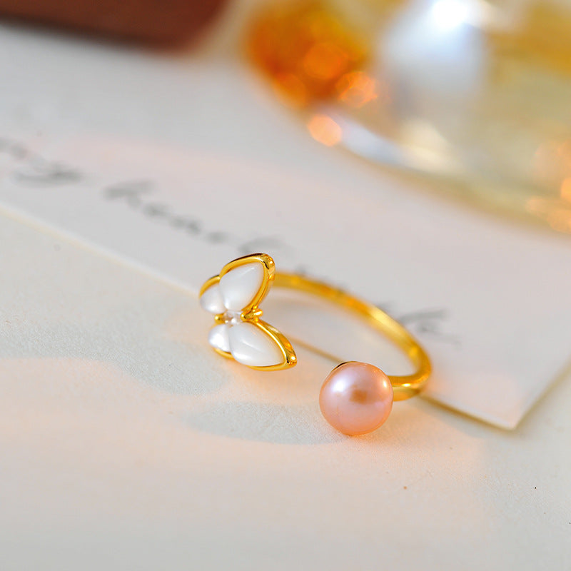Ethereal Fairy Simulated Pearl Ring, Versatile Light Luxury Adjustable Ring for Women