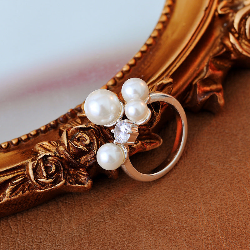 New fashion ins personalized design pearl ring inlaid with exquisite zir*****pen ring light luxury high-end ring