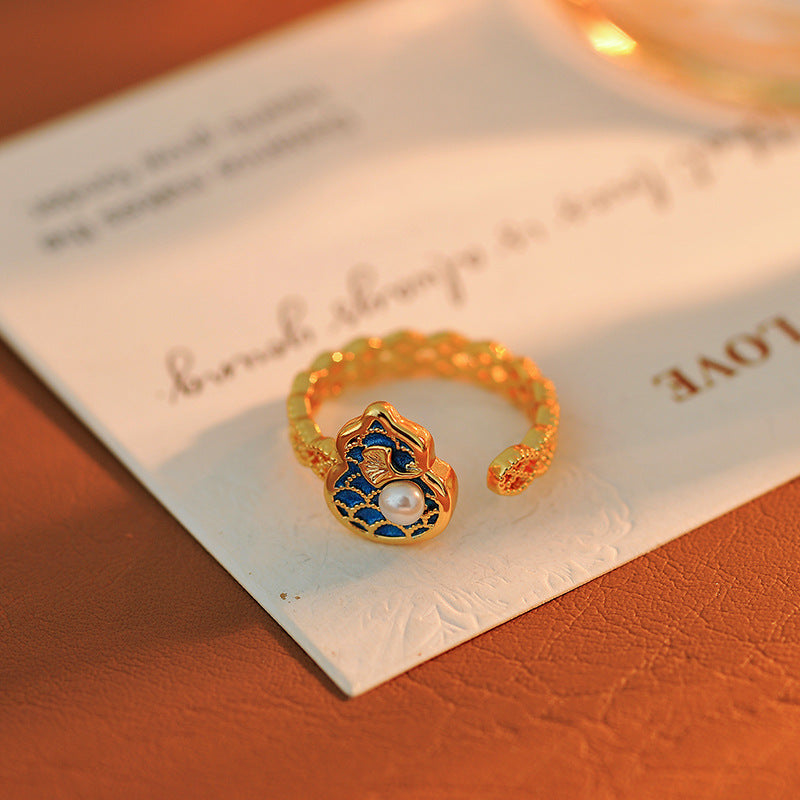 Pearl Butterfly Ring for Women, Niche Dopamine Aesthetic Adjustable Index Finger Ring