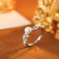 European and American light luxury full zirconium pearl ring niche high-end cold wind adjustable personality temperament ring