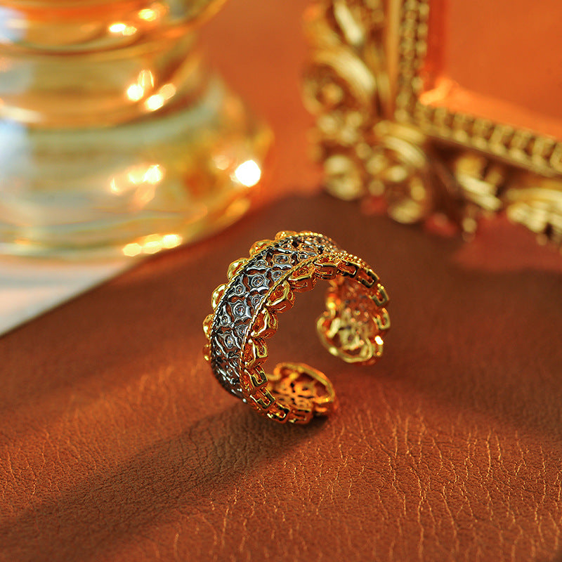 European Palace Style Sterling Silver Lace Ring, New Vintage Openwork Design for Women