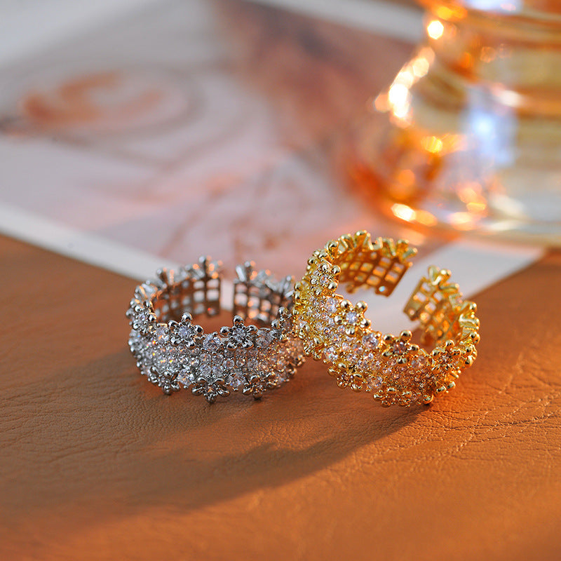 Minimalist Floral Hollow-Out Zircon Ring, Niche Index Finger Design with Luxury Aesthetic