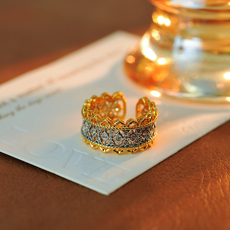 European Palace Style Sterling Silver Lace Ring, New Vintage Openwork Design for Women