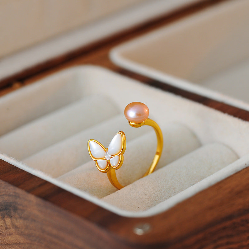 Ethereal Fairy Simulated Pearl Ring, Versatile Light Luxury Adjustable Ring for Women