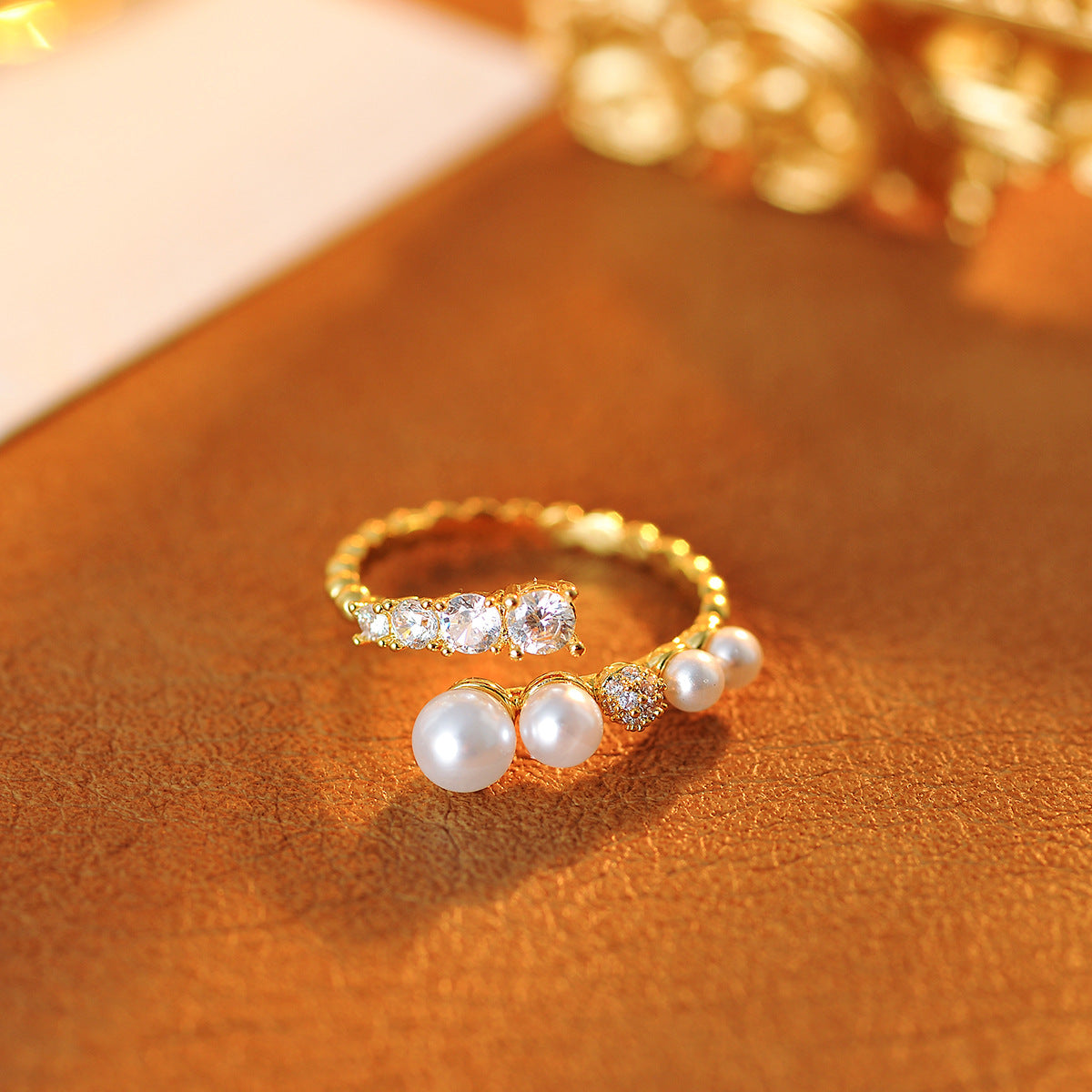 Minimalist Aesthetic Adjustable Simulated Pearl Zircon Ring, Small Luxury Index Finger Statement Ring