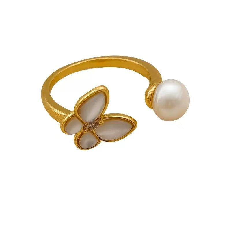 Ethereal Fairy Simulated Pearl Ring, Versatile Light Luxury Adjustable Ring for Women