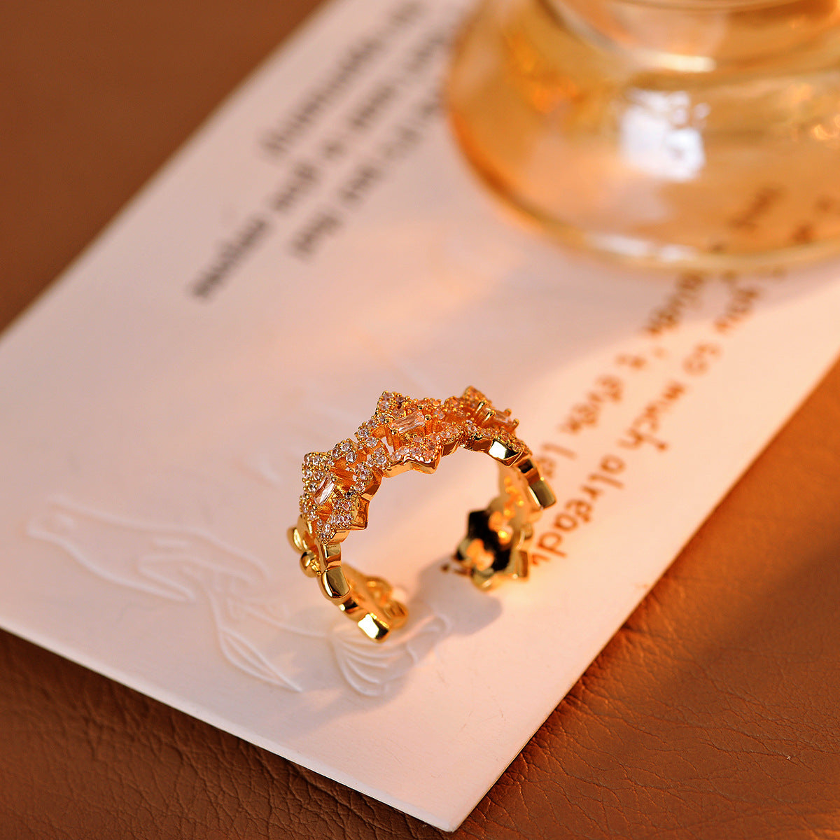 European Hollow-Out Flower Zircon Ring, Adjustable Niche Luxury Versatile Band