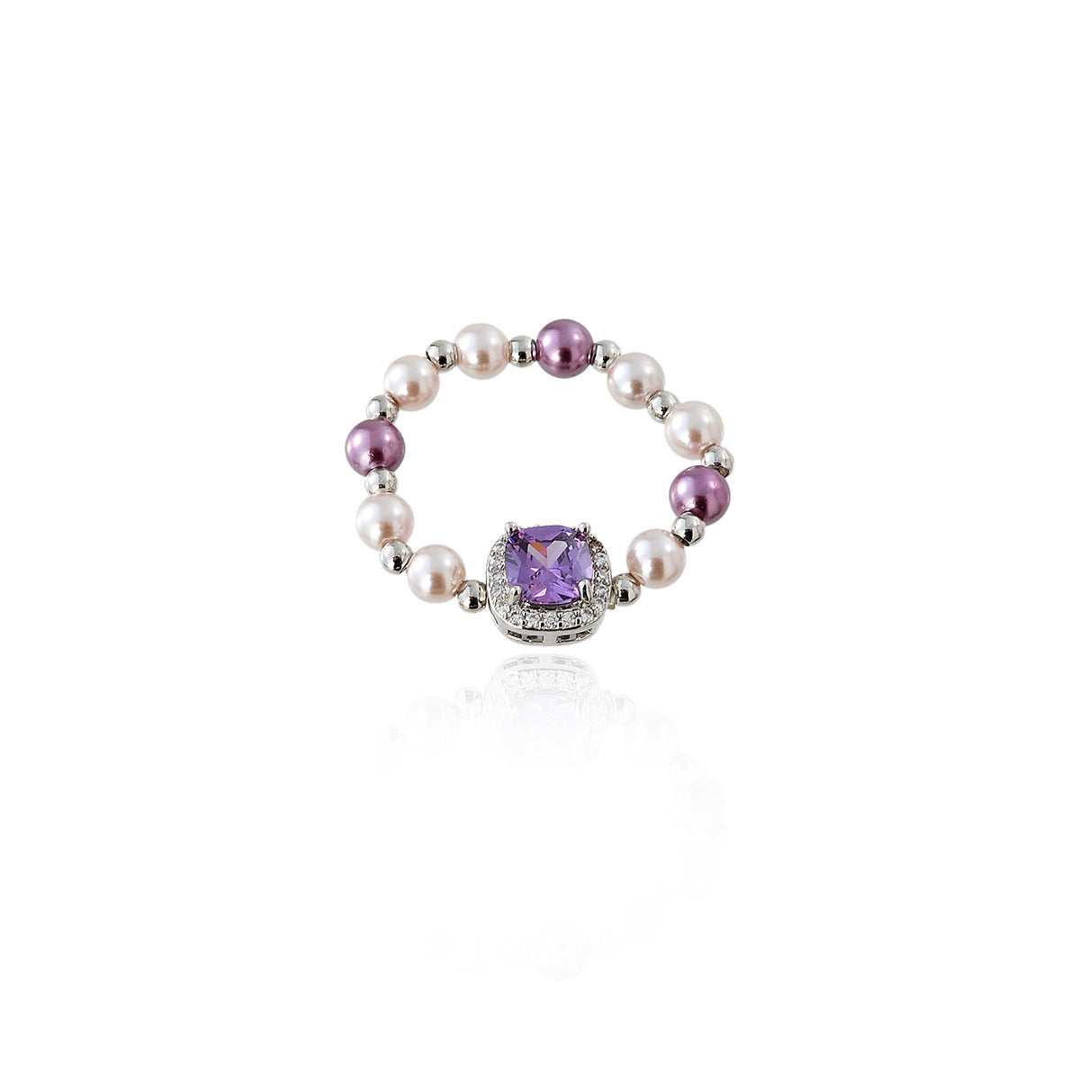 Retro literary and artistic sugar cube zircon pearl ring women's light luxury high-end fashion versatile bracelet jewelry