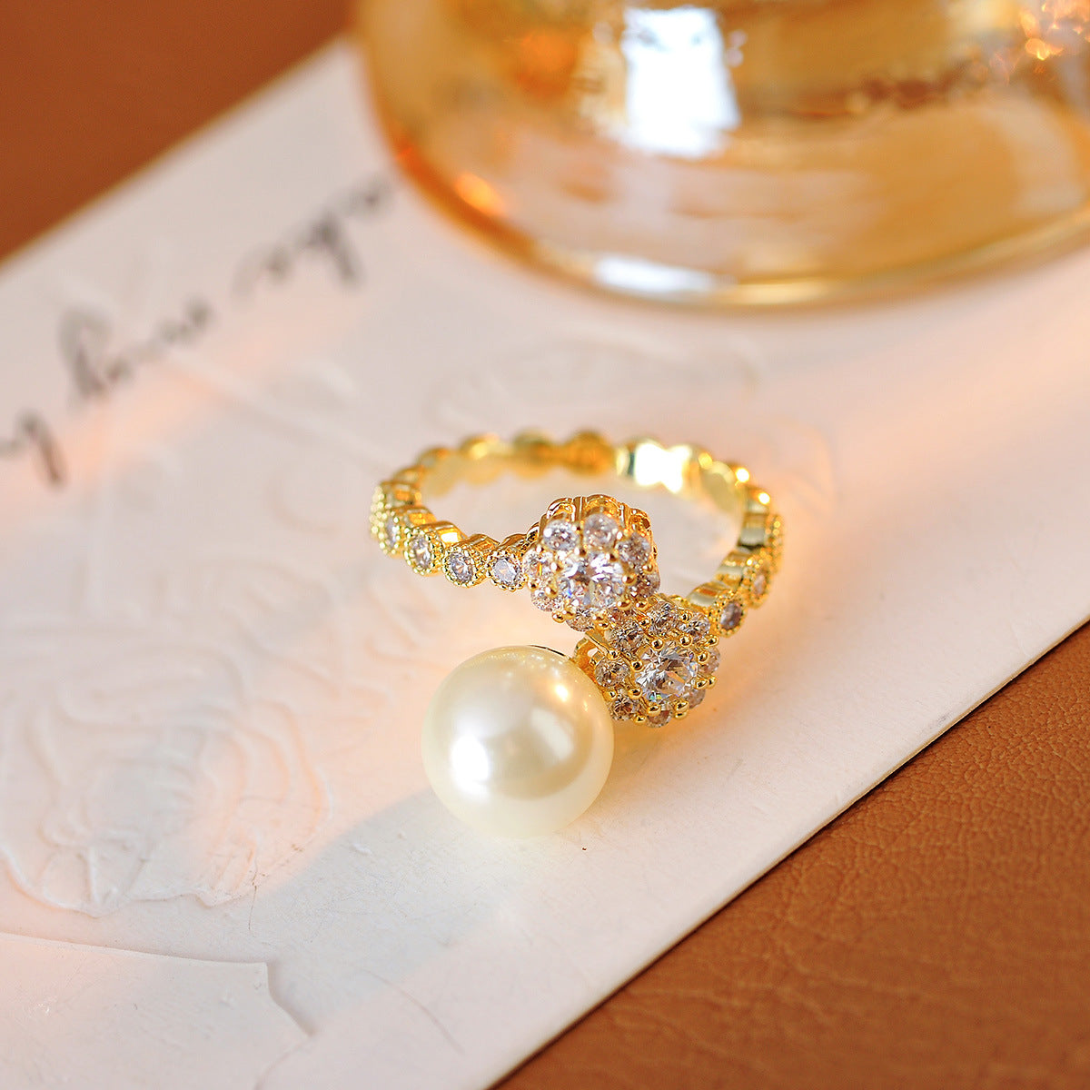 French Vintage Full-Diamond Australian White Pearl Ring - Unique Trendy High-End Index Finger Ring