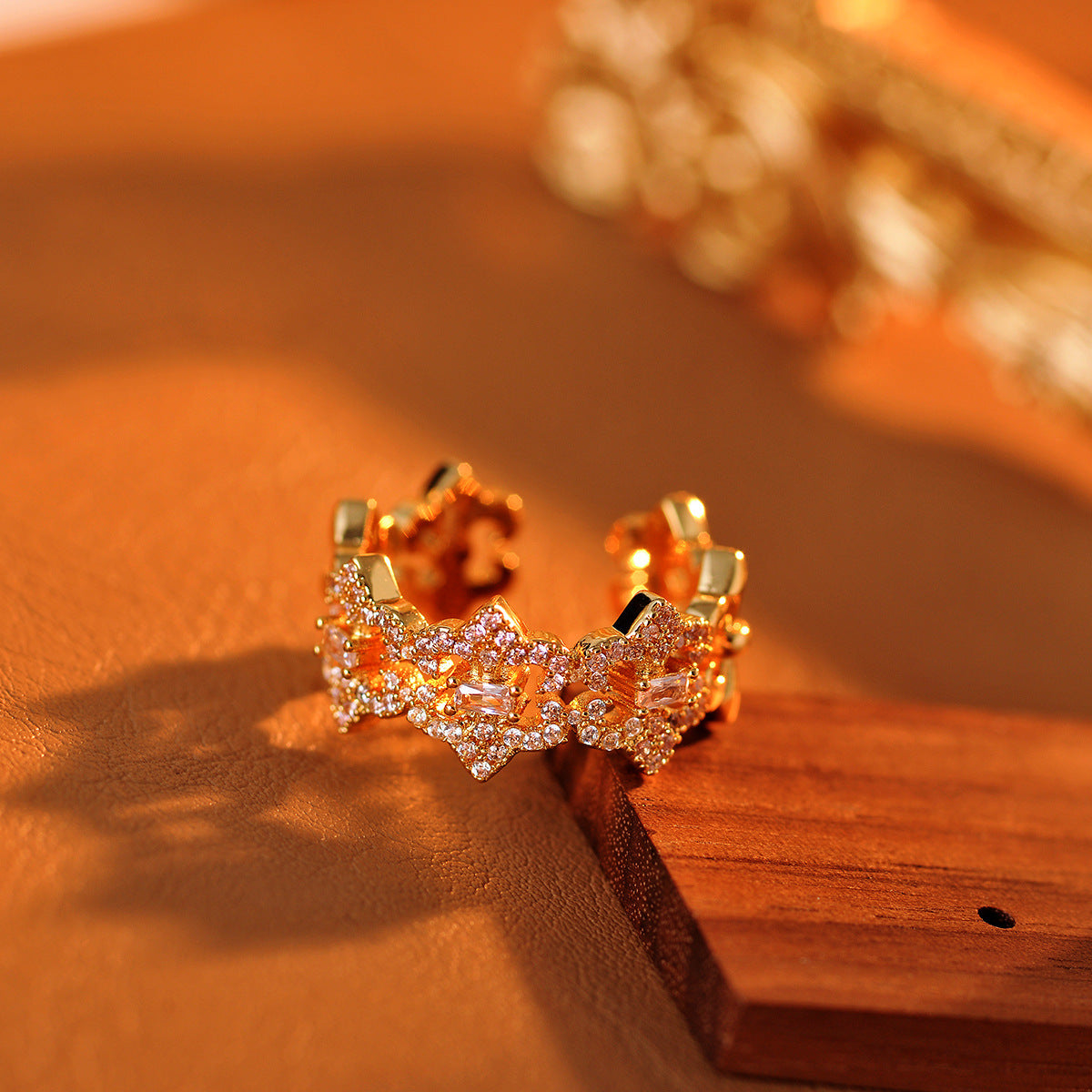 European Hollow-Out Flower Zircon Ring, Adjustable Niche Luxury Versatile Band