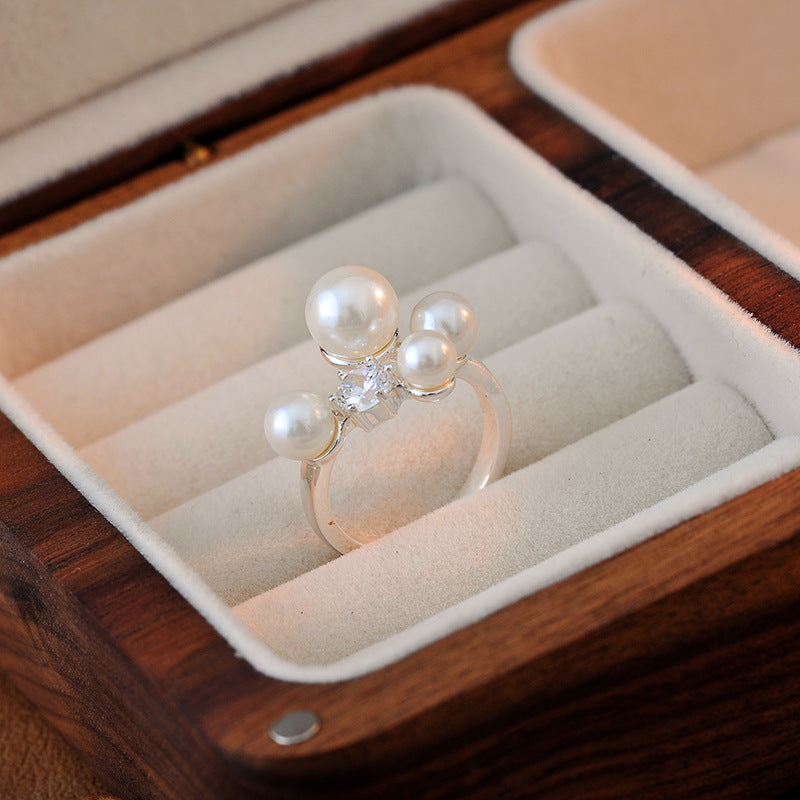 New fashion ins personalized design pearl ring inlaid with exquisite zir*****pen ring light luxury high-end ring