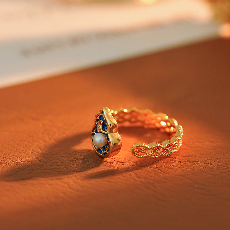 Pearl Butterfly Ring for Women, Niche Dopamine Aesthetic Adjustable Index Finger Ring