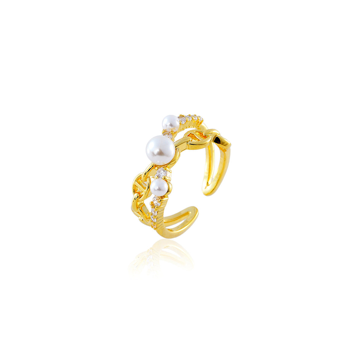 Chanel-style Simulated Pearl & Zircon Open Ring, Small Luxury Exquisite Index Finger Ring