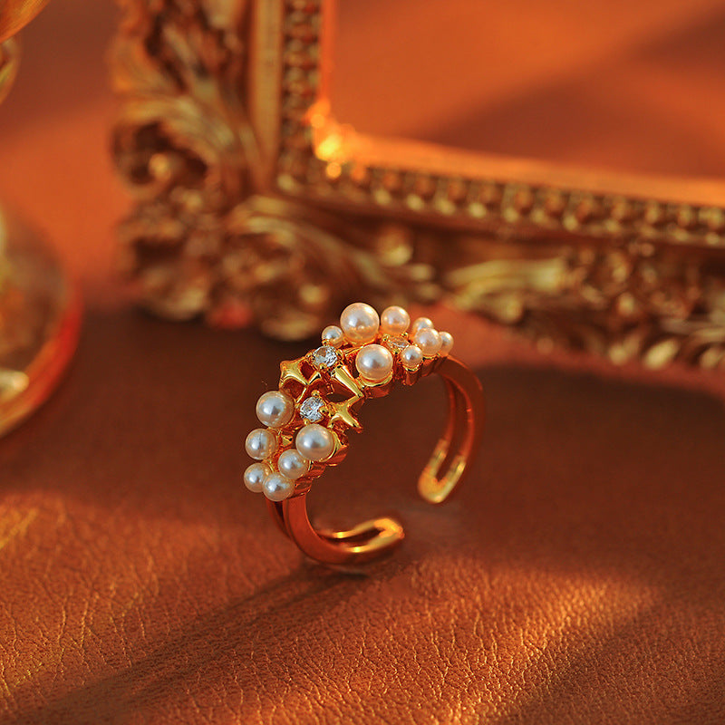 French Adjustable Open Ring, Niche Simulated Pearl Design for Personalized Index Finger Jewelry