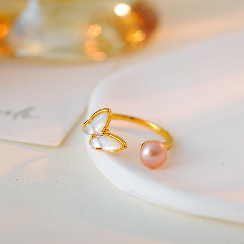 Ethereal Fairy Simulated Pearl Ring, Versatile Light Luxury Adjustable Ring for Women