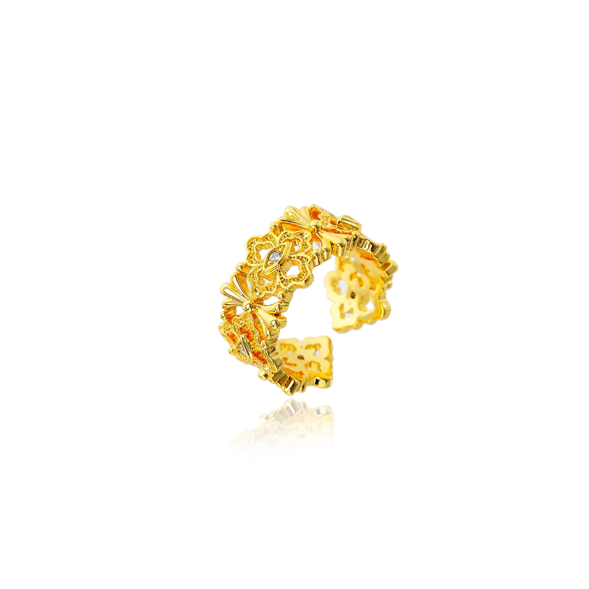 Hollow-Out Floral Open Ring, Adjustable Vintage Band with Luxury Niche Design
