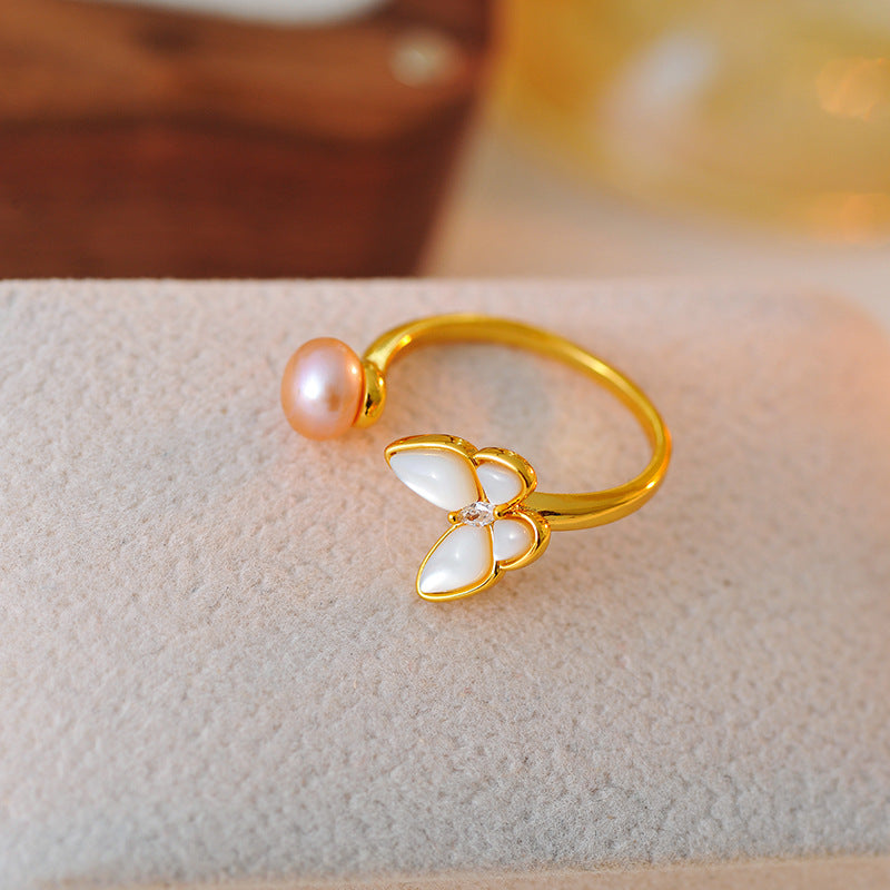 Ethereal Fairy Simulated Pearl Ring, Versatile Light Luxury Adjustable Ring for Women
