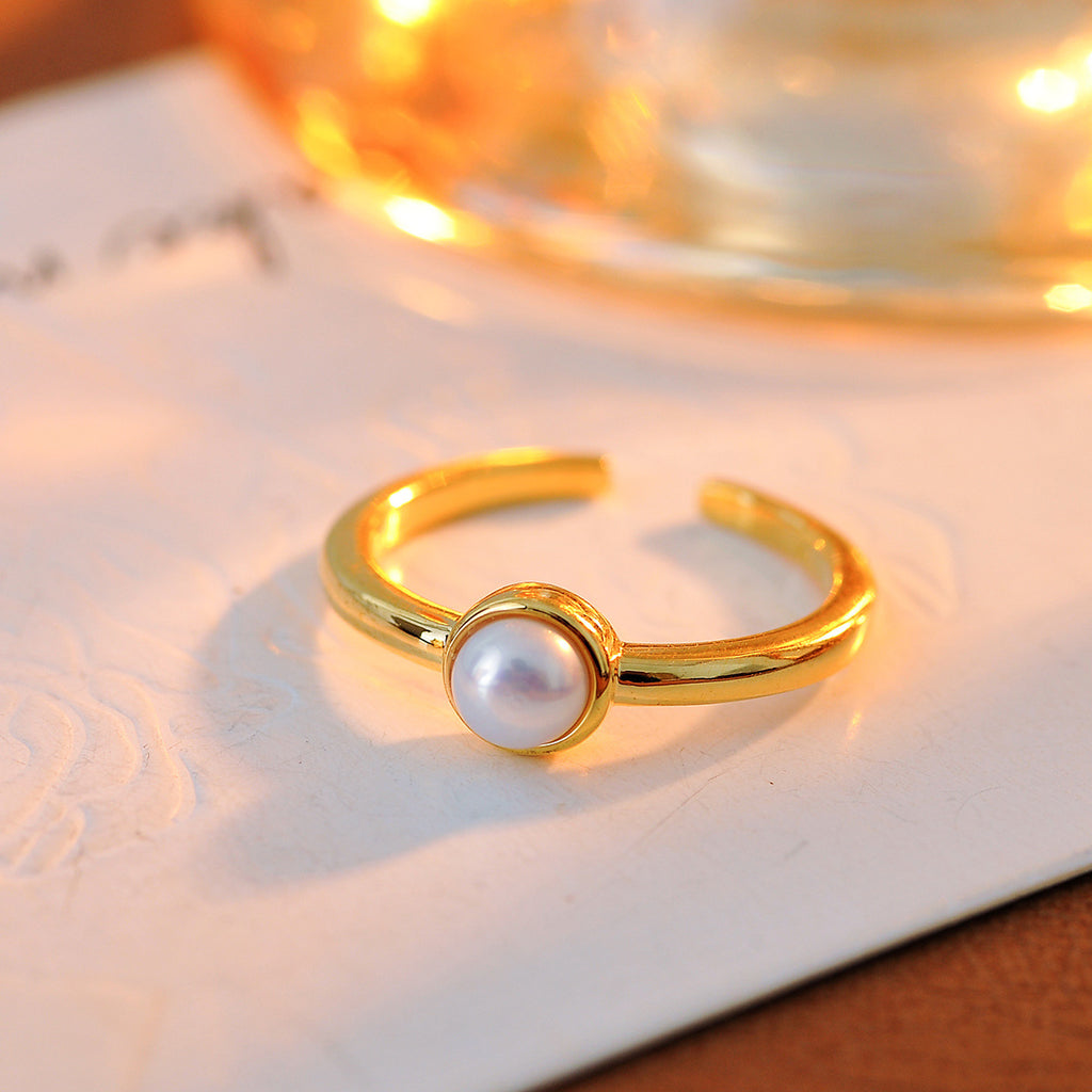 Natural Freshwater Aurora Pearl Open Adjustable Ring - Minimalist Luxury Statement Finger Ring