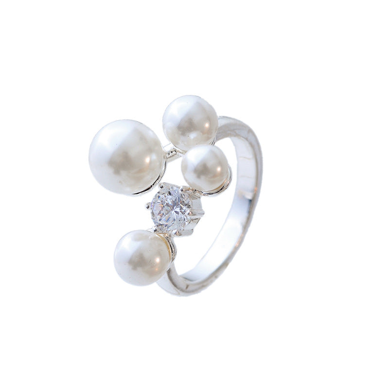 New fashion ins personalized design pearl ring inlaid with exquisite zir*****pen ring light luxury high-end ring