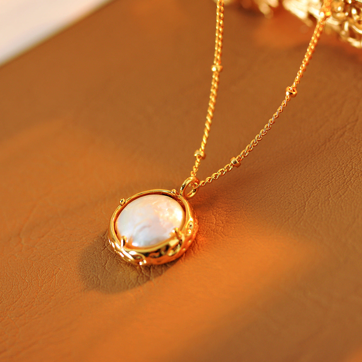 Necklace French Retro Natural Baroque Pearl Necklace Double-Sided Button Collarbone Chain Ins Fashion